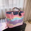 Дизайнерская новая летняя красочная сумка для покупок на одно плечо, портативная сумка для мамы, градиентная сумка для покупок тай-дай309e
