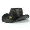 A154 Retro Mężczyźni i kobiety Wysokiej jakości skóra duża brzegi duży Tauren West Riding Beach Hat Cowboy Hat Obwód 58cm1434643