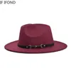 Szerokie brzegowe czapki proste top hat solidny kolor Fedoras dla mężczyzn Women Wool Warm Jazz Chapeau291n