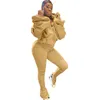 Tracksuit Women Two Piece Set Fitness Backless Cold Shoulder Drawstring Puff Sleeve Hoodies Stacked Pants Fall Casual Activewear