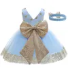 Robe de princesse pour petites filles, tenue de princesse de demoiselle d'honneur, avec gros nœud, pour fête de noël, étoile, pour 9M5Yrs2949601