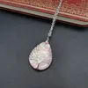Baum des Lebens tropfenförmige Herz-Halskette mit Draht umwickelte Edelstein-Heilungs-Chakra-Halsketten für Damen, Modeschmuck und sandiges Geschenk