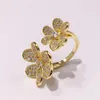 Miedziana błyszcząca błyszcząca koniczyka otwartą podwójną pierścień kwiatowy Kobiety Rose Gold Pierścienie ze stali nierdzewnej do imprezowej biżuterii dla kobiet1093167