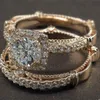 Luxe micro verharde 2pc bruids sets gouden kleur verrassing Kerstmis meanful cadeau voor vriendin bruiloft accessoires ring