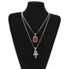 Chiave egiziana Ankh Key of Life Bling Rhinestone Ciondolo con collana rossa Ruby Set di uomini hip hop gioielli .6344570