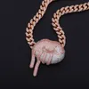 Hip hop bicolore zirconia cubica zirconia bling asfaltato ghiacciato labbra sexy collana per pendenti per uomini per uomo regalo di gioielli rapper326u