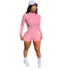 ACTIVE INDUSA DONNE DONNA Zipper Up Moto Moto Biker Body Manica Lunga Pantaloncini Tute Pagliaccetti Playsuits Fitness One Piece Outfit X0924