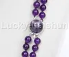 Chains Genuine 18" 8mm 2row Round Amethysts Beads Strand Necklace Clasp J123221