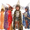 Costume d'Halloween cape en satin avec chapeau pour enfants garçons sorcier et filles sorcière cosplay fête d'Halloween