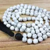 108 Howlite Knotted Mala Necklace Lava Stone Pendant Bead With Black Tassel Necklace Emotional Calming Healing Jewelry