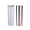 20oz Sublimation Skinny Tumblers leere weiße Tasse mit Deckel Strohhalm Edelstahl Trinkbecher vakuumisolierte Wasserkaffeetasse Seeschiff FFA4443