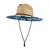 Chapeaux à large bord Gemvie Lifeguard Paille Safari Chapeau pour hommes Femmes Summer Sun avec menton Cord1275G