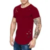 熱い販売メンズTシャツ春の短いTシャツの男性のファッションホールフィットネスTシャツ夏半袖ソリッドスリムフィットヒップホップTシャツ