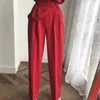 Autumn Women 2pcs Set Suit Office Ladies Turn-down Collar Black/Red Blazer And Wide Leg High Waist Pants Female Fashion 20211