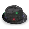 LED-verlichting Jazzhoeden Knipperend Knipperend Pailletten Hip Hop Baseball Caps Voor Volwassenen Vrouw Mannen Glow Verjaardagsfeestje 11 Effen Kleuren4976364