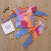 Vestiti della neonata Tie Dye Ragazze Top Pantaloni 2PCS Imposta manica volante Abiti per bambini Boutique Abbigliamento per la casa del bambino 2 colori DW5900