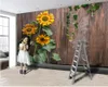 Romantyczny Kwiatowy 3d Tapety Luksusowe 3d Tapety Vintage Drewniane Deska Kwiaty Salon Sypialnia WallCovering HD Tapeta