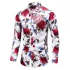 Mode- Floral Herrenhemden Plus Size Blumendruck Lässige Camisas Masculina Schwarz Weiß Rot Blau Männliches Umlegekragenhemd Bluse263r