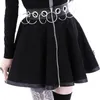 Skirts Jiezuofang Gothic Metal Iron Ring Decoration Women Punk Style PU Patchwork Pleated Skirt Zipper Hollow Out Girls