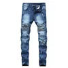 Jeans da motociclista strappati skinny neri da uomo 2020 Pantaloni jeans strappati con foro slim fit in cotone lavato casual Pantaloni da uomo Hip Hop Damage Homme