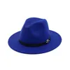 男性女性ウールパナマフェルトハットワイドブリムジャズFedora HatsブラックMレザーバンド装飾フォーマルハットTrilby