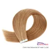 Honey Blonde Tape in Menselijk Haar Adhesive Extensions Silky Straight Braziliaanse Remy Haar # 27 Tape PU Skin WEFT Invisible Natural Hair 20PCS