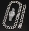 2020 Men Hip Hop Iced Out Bling Chain Halsband Armband Titta på 20mm Bredd Kubanska kedjor Halsband Hiphop Charm smycken gåvor293a5183149