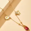 Huatang Boho Crystal Water Drop Butterfly Pendant Necklace for Women Lovely Daisy Long Chain Female Collares The Neck 2087536