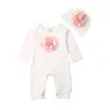 2PCS Neugeborenen Baby Mädchen 018M Kleidung 3D Blume Strampler Overall Hut Outfit Set infant onesie mit stirnband ein stück1012607