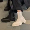Зима Женщины Платформа Сапоги черные кожаные сапоги гот Коренастый Женщины Марка Мода Круглый Toe Punk Обувь Botas De Mujer
