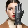 Marke Echtes Leder Frauen Handschuhe Herbst Winter plus Samt Mode Elegante Ziegenlederhandschuh Dame Fahren 8601