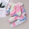 Vêtements pour bébés filles, ensemble de vêtements Tie Dye, haut à manches longues, pantalon à nœud, 2 pièces, vêtements de boutique pour nourrissons, tenues Tie Dye9313164