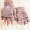 Vinter tjejer hand handled varmare fingerlösa handskar kvinnlig solid färg korall fleece flip kvinnor söta varma mjuka gåvor1