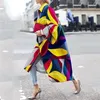 Moda- Outerwear Winter Womens Digital Casa quente Mulheres Cardigã lã mistura o pescoço geométrico casual