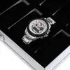 Profesjonalne 12 gniazda sieciowe zegarki biżuterii Wyświetlacz magazynu kwadratowy pudełko aluminiowe zamsz wewnątrz kontenerowego organizatora biżuterii333s