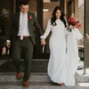 2020 elegante cetim sereia vestidos de casamento manga comprida outono primavera país jardim vestidos nupciais trem vestido de noiva muçulmano