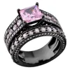 Choucong Brand New Luxury Jewelry 10KT Black Gold Fill Princess Cut Pink Topaz CZ Diamond Eternity Couple Ring Women Wedding Bridal Ring Set