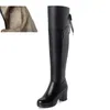 Botas AIYUQI Mujer Muslo Alto Cuero Genuino Rhinestone Plataforma Tacón Negro Mujer Invierno Montar1