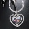 Hip Hop Custom Made Photo Heart Obrotowy Dwustronny ICed Out Bling Cubic Cyrkon NecklacePendant Dla Mężczyzn Biżuteria Łańcuch tenisowy