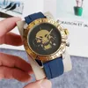 Brand Watches Men Skull skeleton Calendar style Multifunction rubber band Quartz wrist Watch 3 small dials can work X903567579