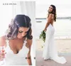 E Jue Shung White Lace Mermaid Brautkleider V-Ausschnitt Rückenfreier Boho-Hochzeitskleider Low Back Rücken Strand Braut Kleid