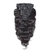 Clip Long ondulé dans les Extensions de cheveux naturel noir vierge brésilien cheveux humains vague de corps Clip ins Extension 8 pièces/120g