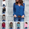 Женщины V шеи Блузы вскользь сплошной цвет с длинным рукавом однобортный рубашка дамы дизайнер Сыпучие Топ