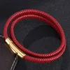 Charm Bracelets Fashion Red Multilayer Braided Leather Bracelet Stainless Steel Buckle Men Women Jewelry Wristband Gifts C04971