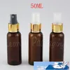 50ML Brown Redonda ombro frasco plástico com ouro bomba de pulverização, 50CC Esvaziar recipiente cosmético, Toner /-engarrafamento Sub