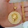 Hip Hop Chain Men Gold Color Round Square pendants Bling Full Iced Out Lion Rope & Necklaces for Jewelry Gifts