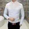 Varm Försäljning Färg Block Ny Ankomst Bomull Mens Oxford Casual T Shirts Vår Långärmad Slim Fit Striped Dress Shirt Men Plus Size 4XL