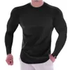 Ny designer mode tee mens solid färg rund hals långärmad gym långa t-shirts Casual manlig snabb torr smal passform