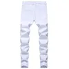 Mens White Black Distressed Holes Skinny Jeans Full Length Denim Pants Street Style Trousers Wholesale PIJ8