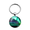 Keychains WG 1pc Northern Lights Aurora Time Gemstone Keychain Keyrings Pendant Metal Cabochon Keyring Creative Accessories Gift16517085